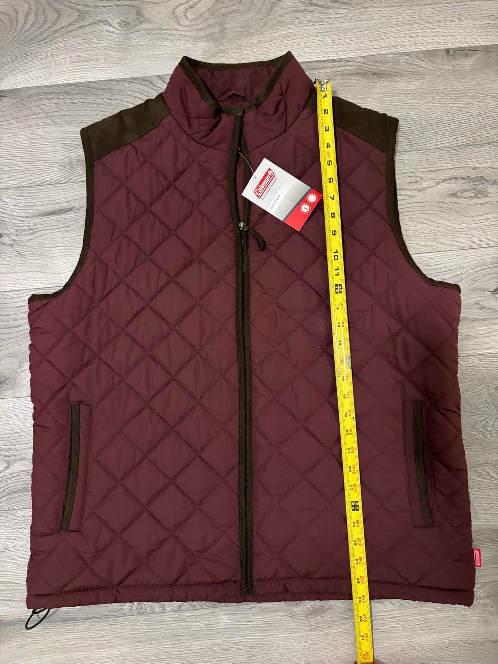 Coleman Quilted Maroon Vest with Brown Trim